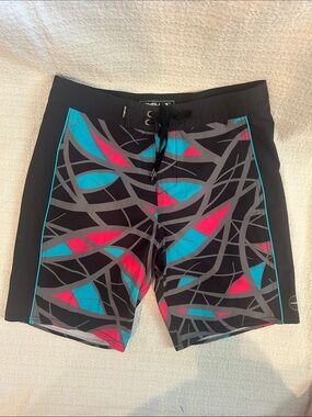 O'Neill Men’s Black Boardshorts with Teal & Pink Geo Print size 30